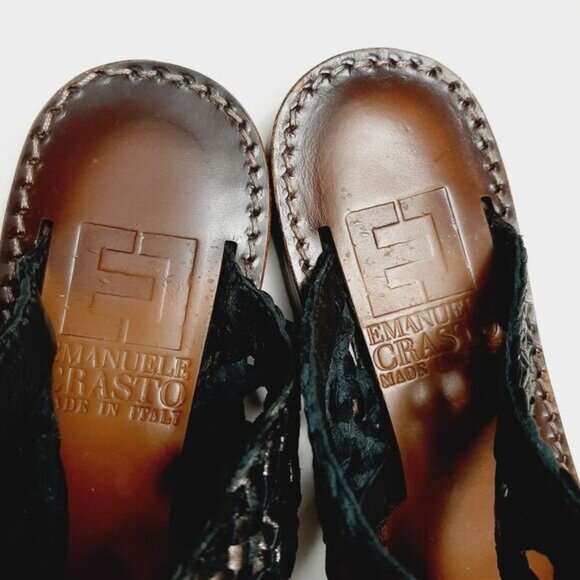 EMANUELE CRASTO Italy Woven Thong Flat Sandals Lather Black & Silver Sz 7 / 37 - Picture 8 of 13